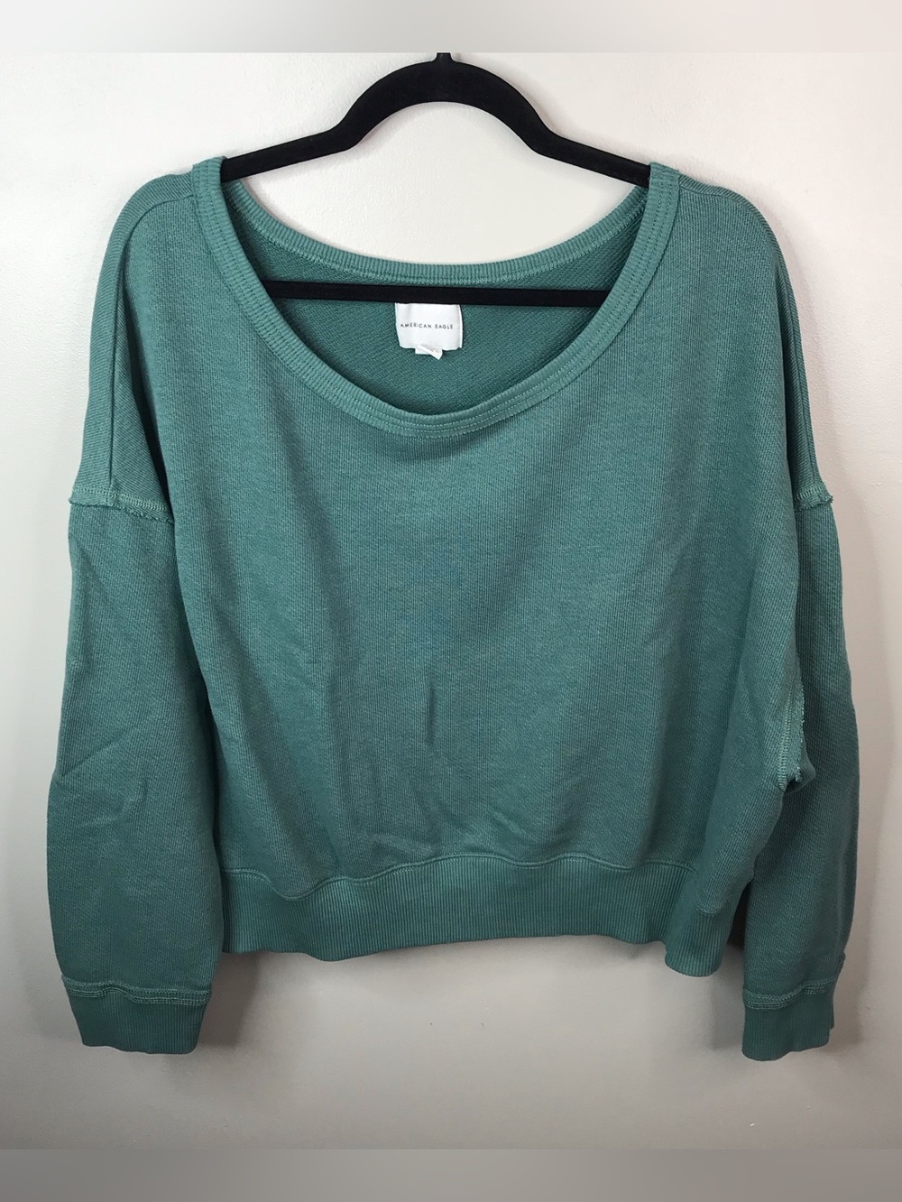 American Eagle Women's Teal Scoop Neck Oversized Pullover Sweatshirt Sz Large